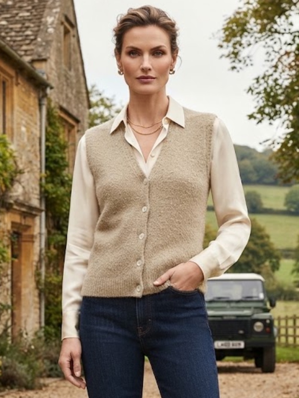 Vintage Woolrich mother of pearl button knit vest made in Hong Kong